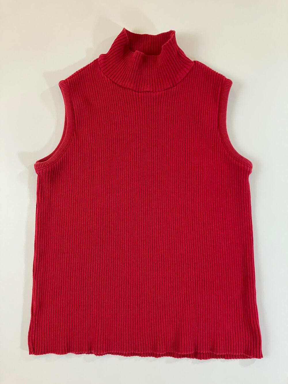 It's Our Time Women's S/XS Red Ribbed Sleeveless Turtleneck Top Made USA Cotton